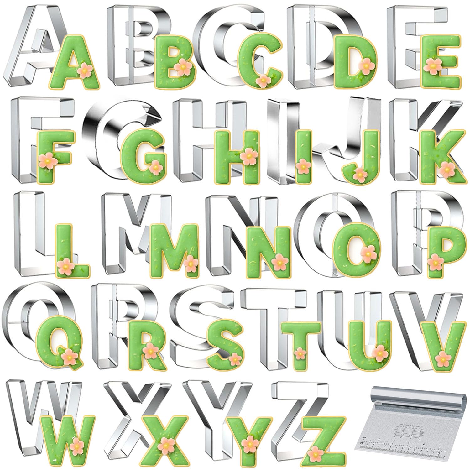 Cortadores de letras xify's para galletas con 26 letras en acero inoxidable.