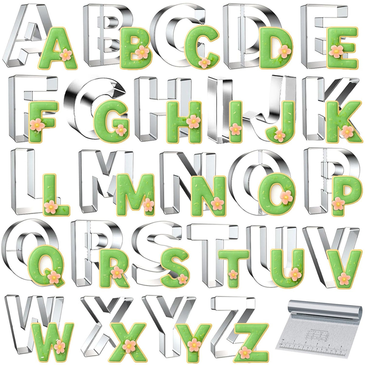 Cortadores de letras xify's para galletas con 26 letras en acero inoxidable.