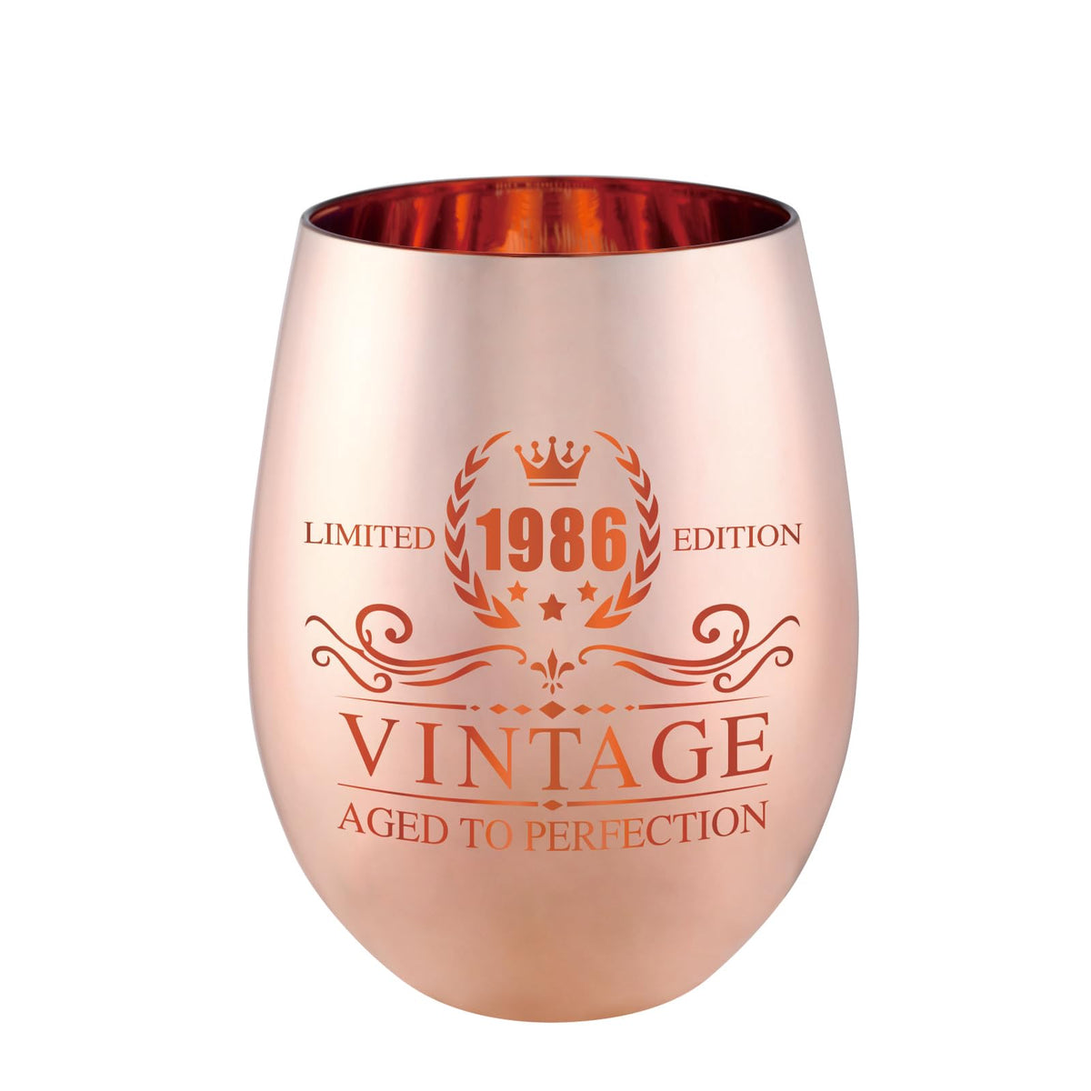 Vaso de vino Xilaxila sin asa con acabado vintage 1986, ideal para celebrar 40 años.