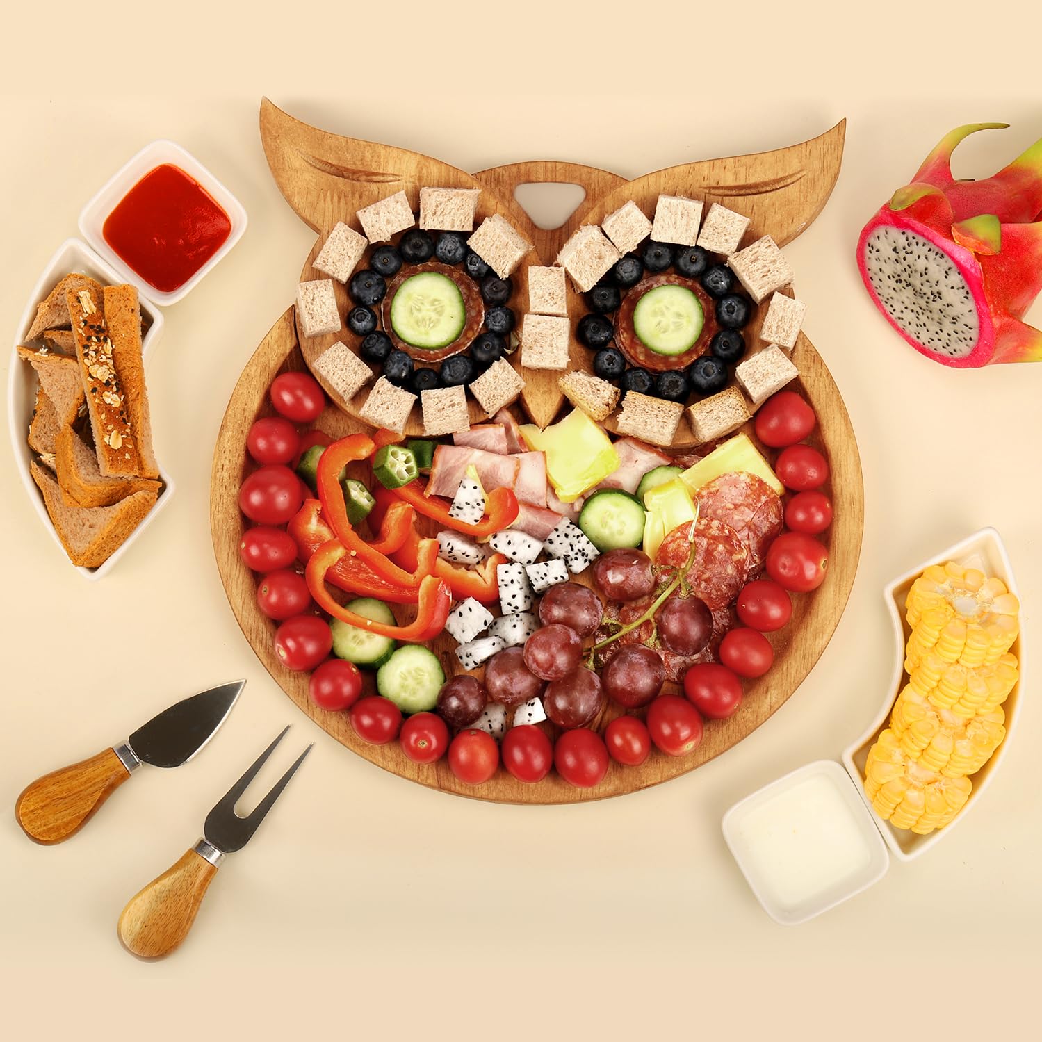 Bandeja de madera XILAZAB, 12 pulgadas, para aperitivos con silueta de buho.