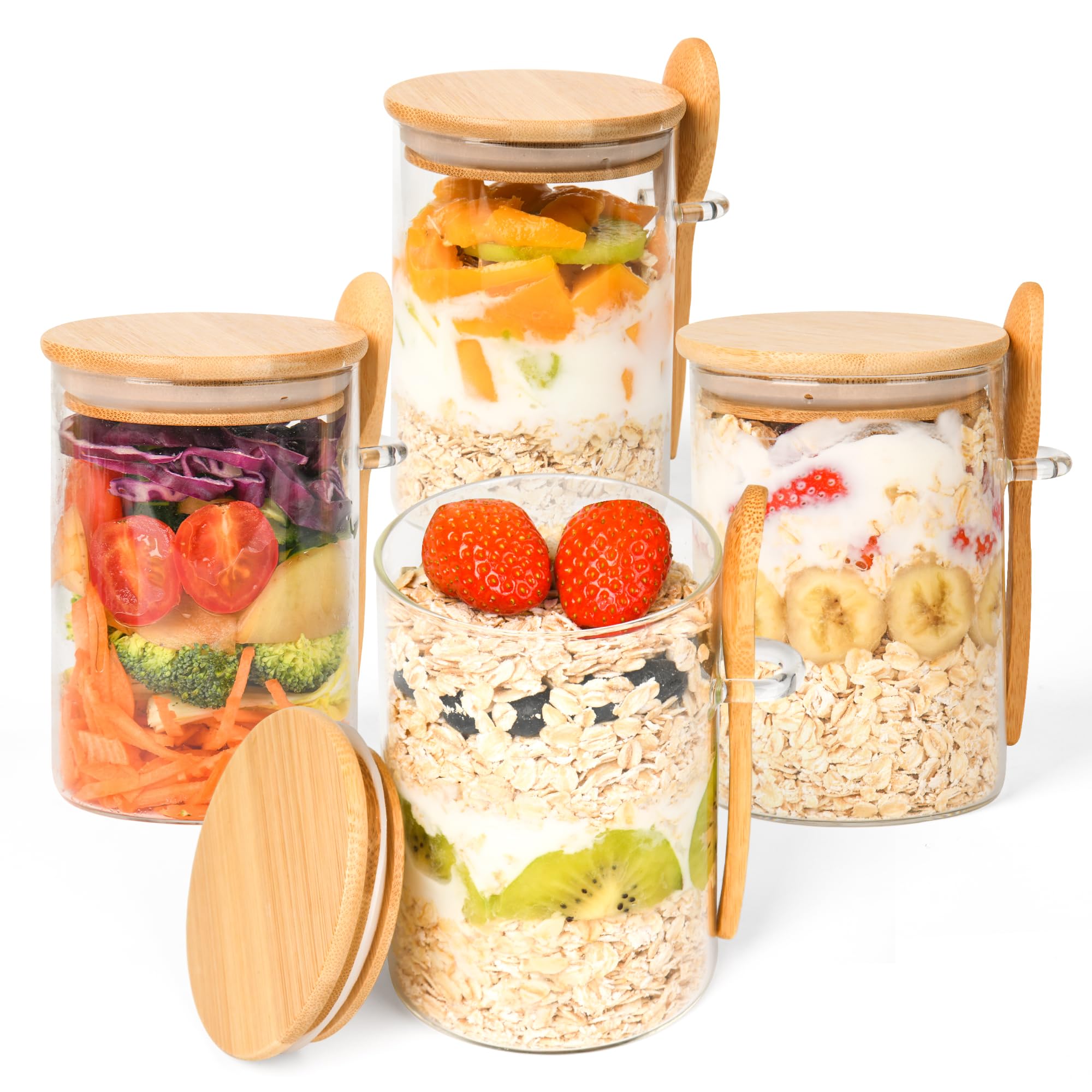 Frascos Xileanalee de 18 onzas para avena nocturna con tapas.