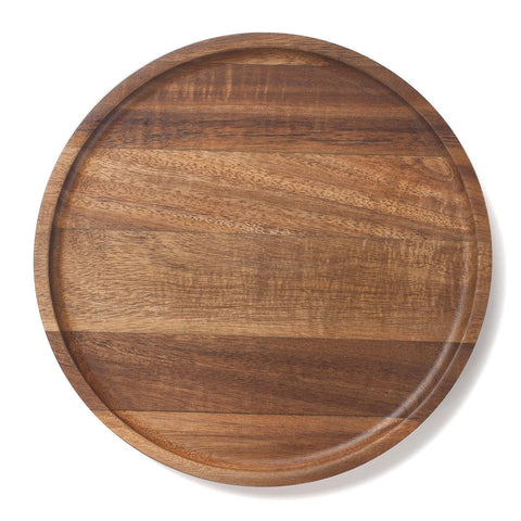 Bandeja redonda XIMISISE en acacia, perfecta para servir y decorar.