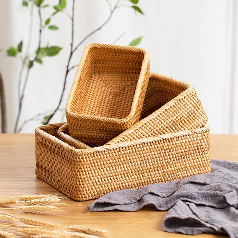 XIMISISE cestas de rattan pequeñas para llaves y cosméticos, orden diario.