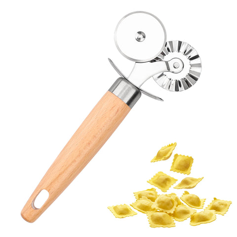 Cortador XINBADA con rueda doble para pizzas, cortes uniformes y bordes limpios.