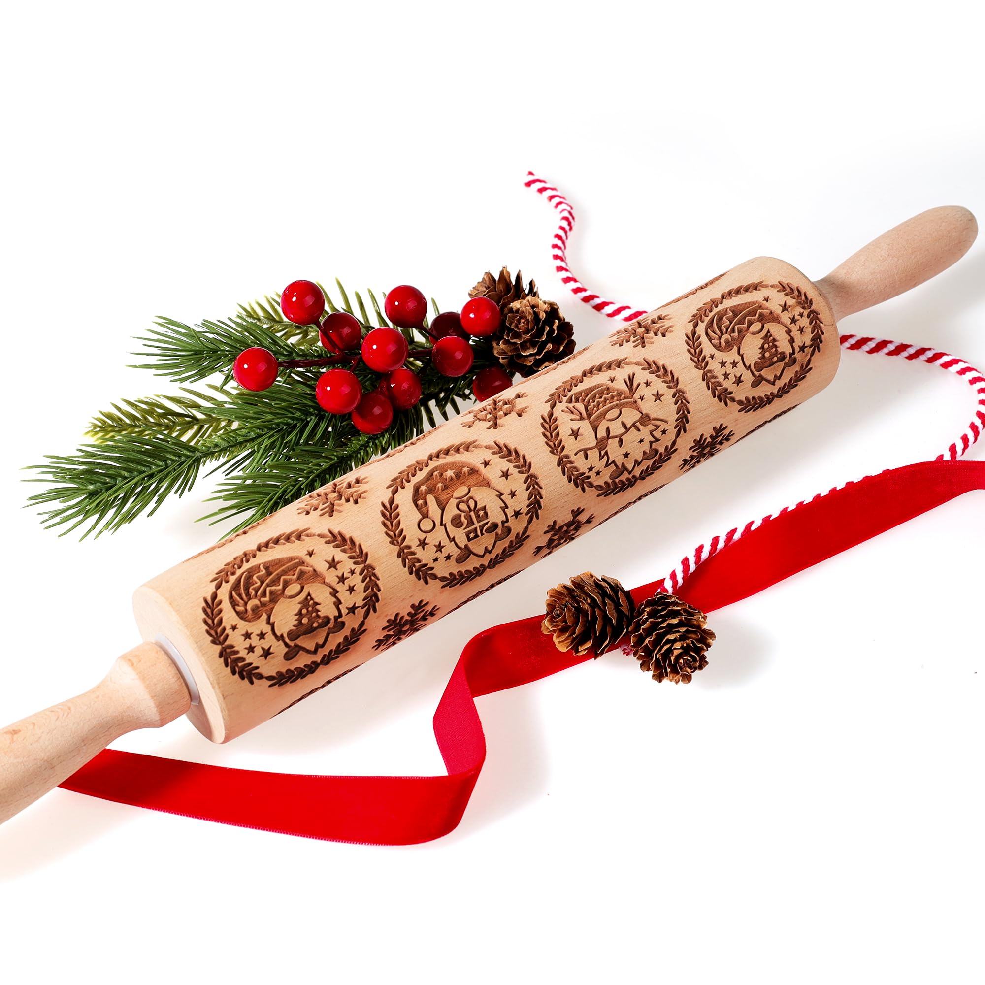 XINBADA rodillo de madera con diseños de gnomo en relieve, ideal para galletas decoradas.