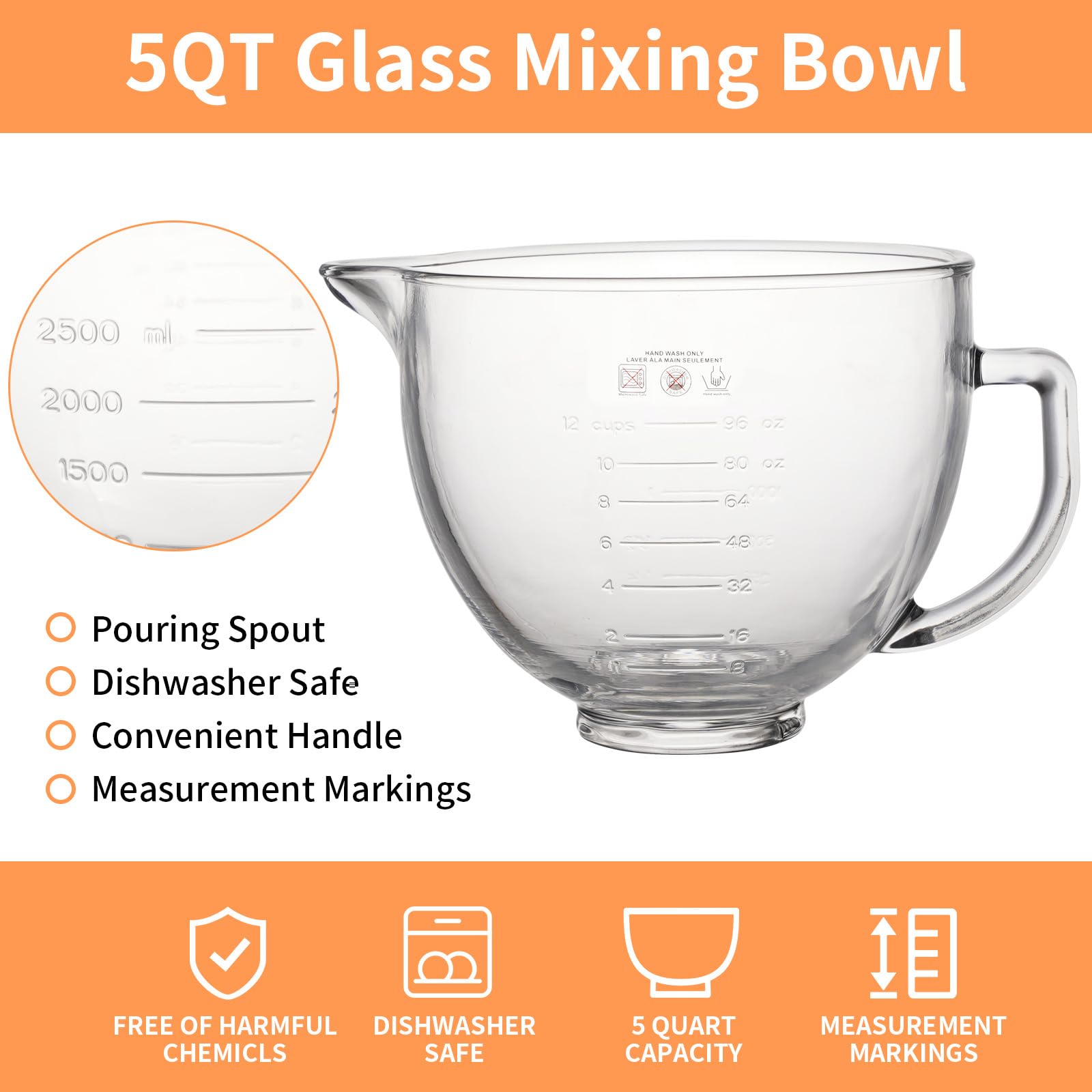 XINBOOGQ bol 5qt con asa y pico vertedor para un vertido controlado.