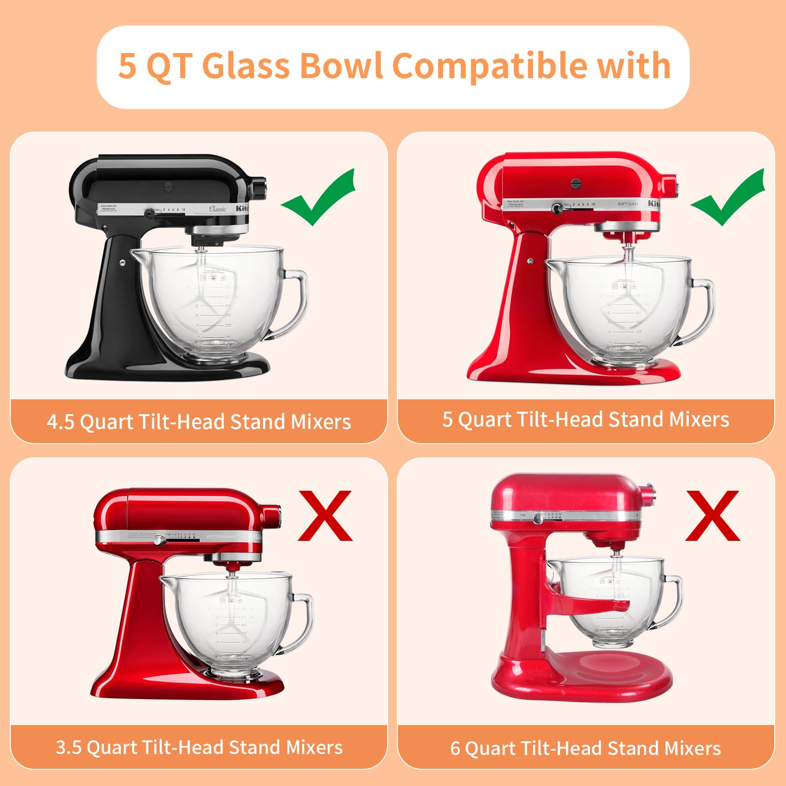 XINBOOGQ bol 5qt compatible con KitchenAid para diferentes modelos.