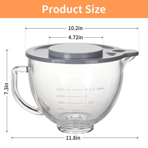 XINBOOGQ bol de vidrio 5qt con marcas de medida para dosificar con precisión durante batidos.