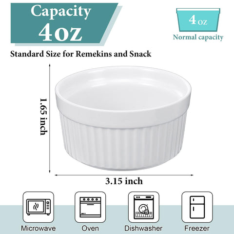 Xinnun ramekins porcelana blanca, aptos para horno, fáciles de limpiar
