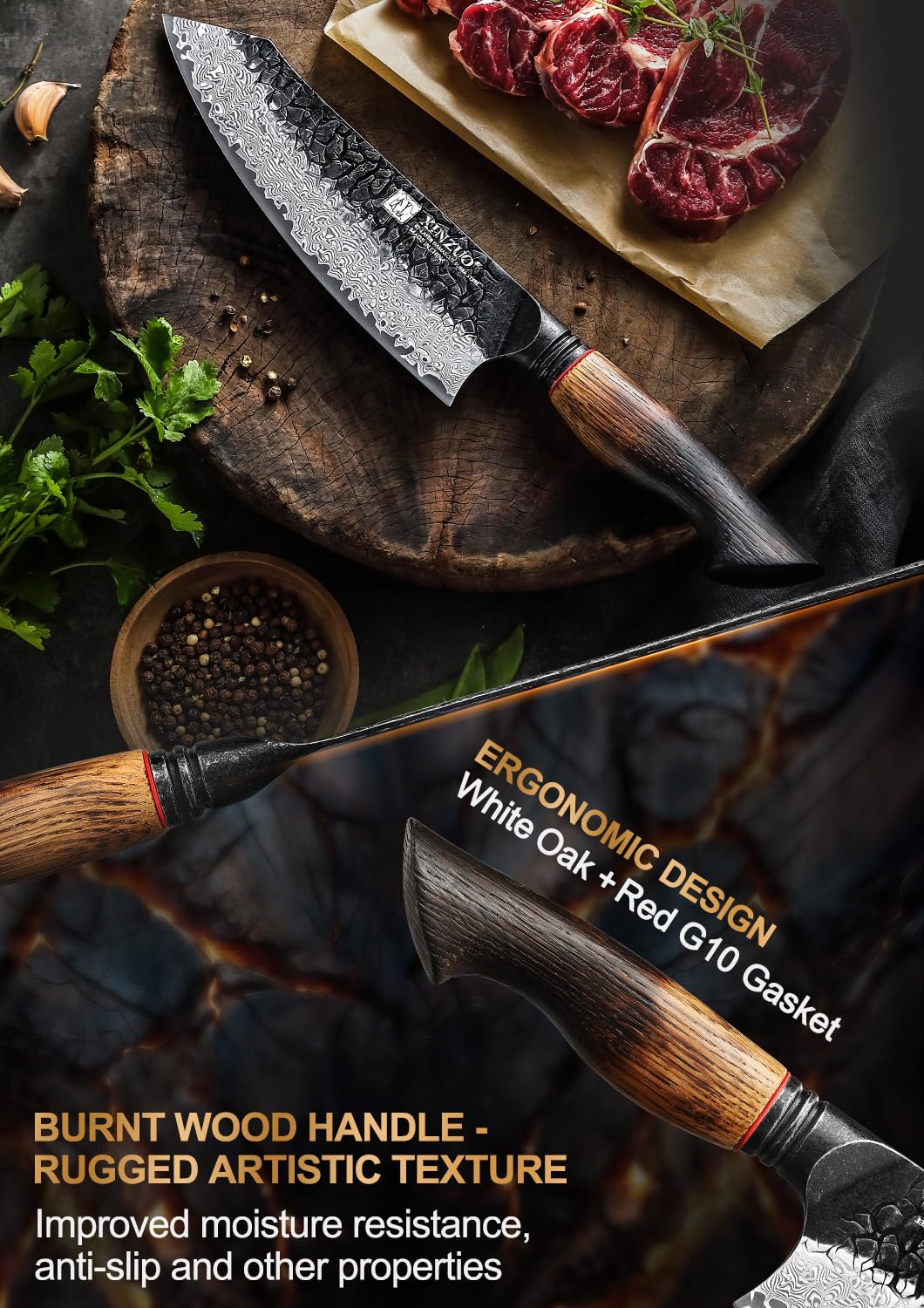 XINZUO Santoku: durabilidad y resistencia a la corrosión gracias al acero damasco.