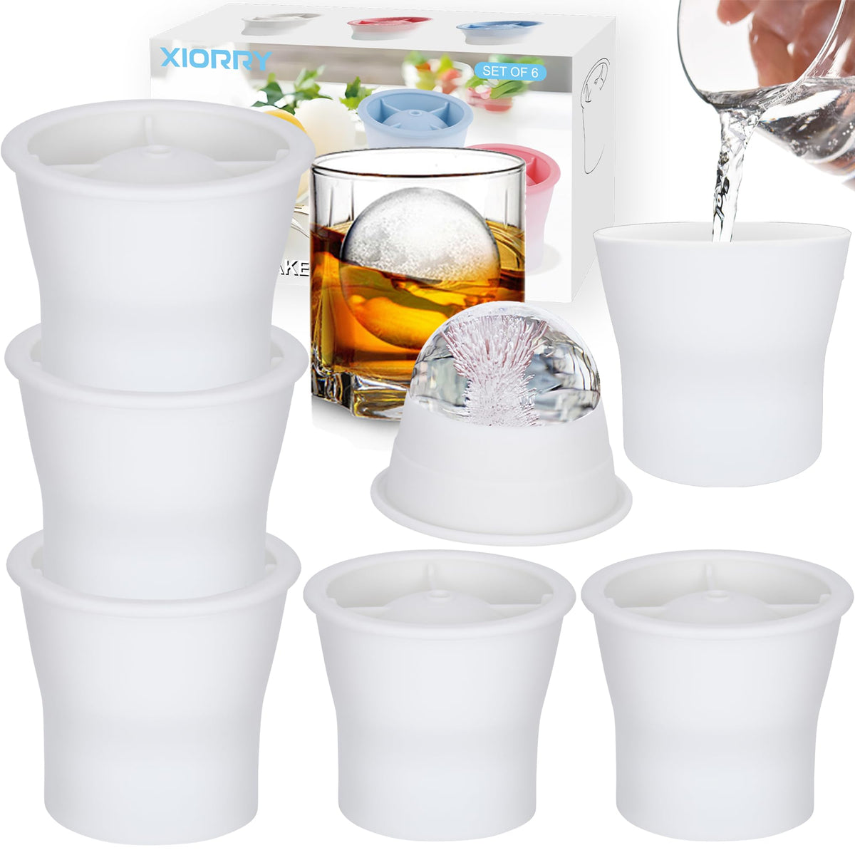 XIORRY moldea esfera de hielo de 6 unidades para bebidas frías y elegantes.