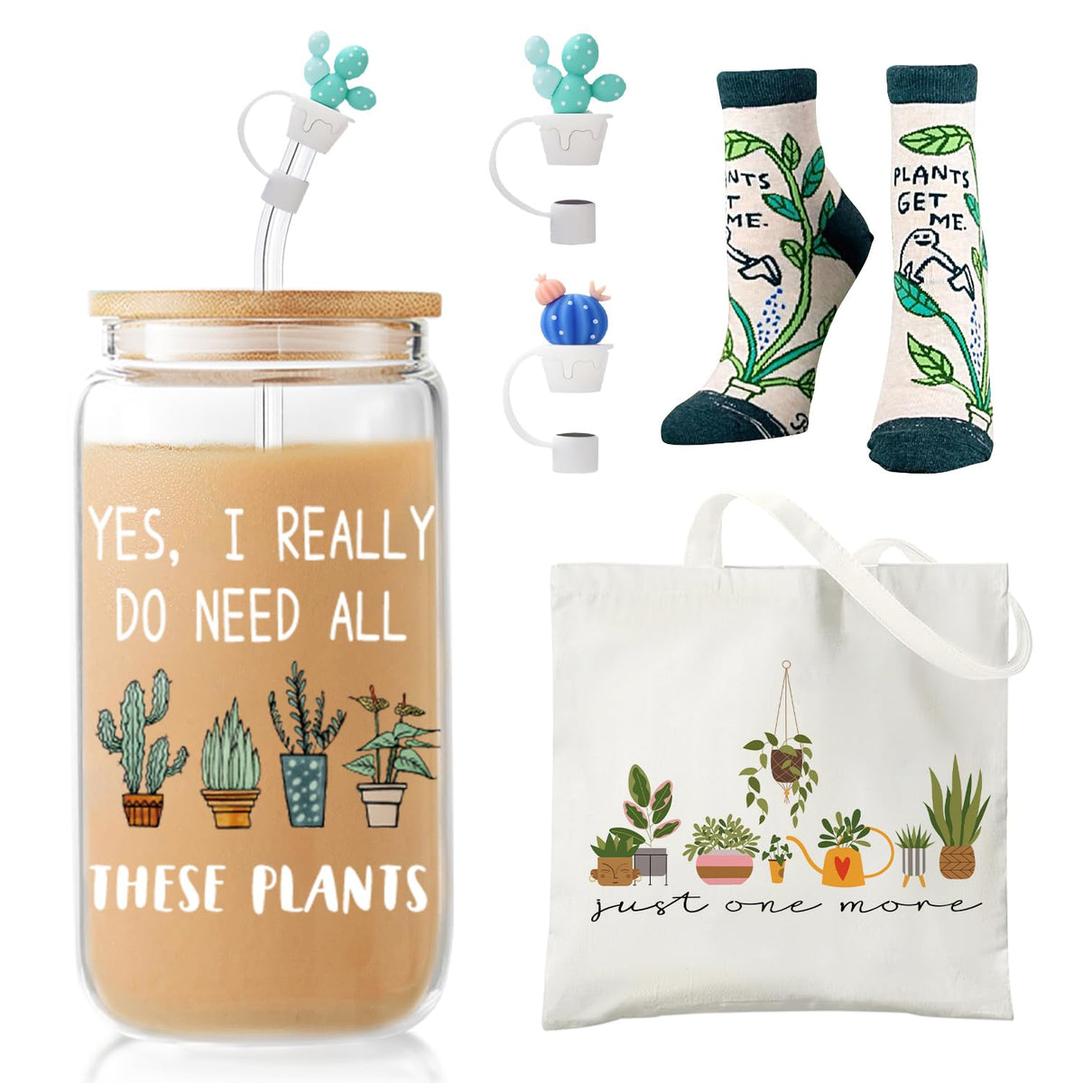 XiQiCYun taza de vidrio cactus con tapa y pajilla, ideal para café helado.