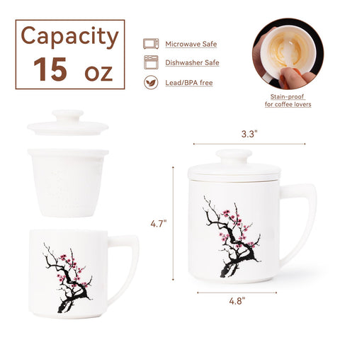 XIYUANJI Taza de té con infusor y tapa; arte hecho a mano