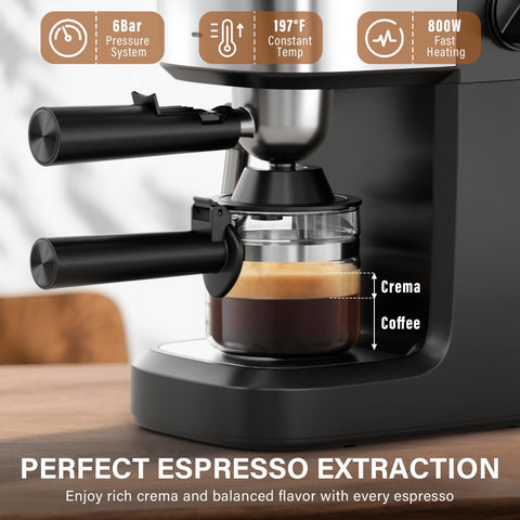 XIXUBX 6 Bar Cafetera: jarra de vidrio, medición precisa para porciones consistentes.