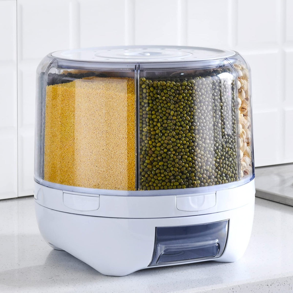 XIYAO dispensador de granos 360 grados para acceso rápido en la cocina.