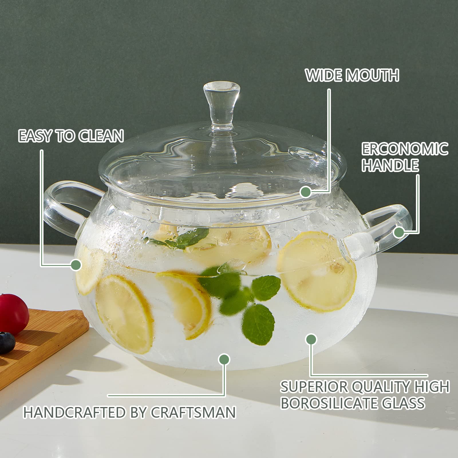 Capacidad de 2450 ml para la familia, ideal para sopas y cereales.