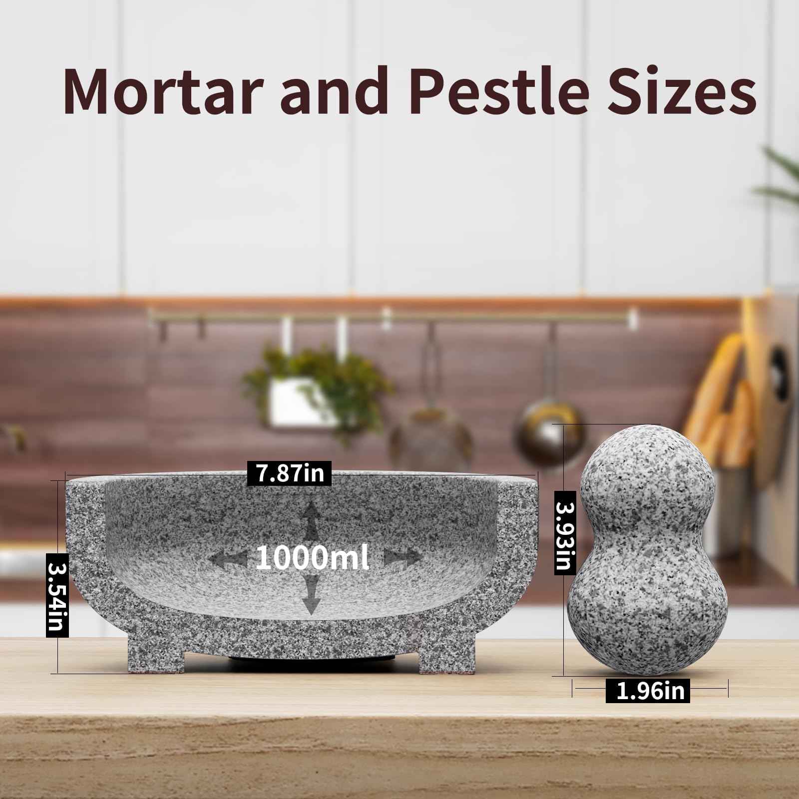 XKCL mortero granito diseño tradicional que potencia el sabor al moler a mano.