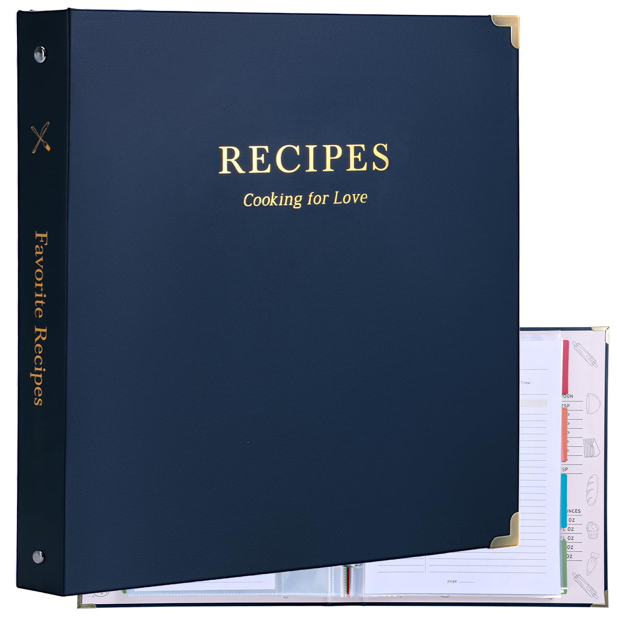 XKDOUS libro de recetas con tres anillos y cubierta impermeable para uso diario