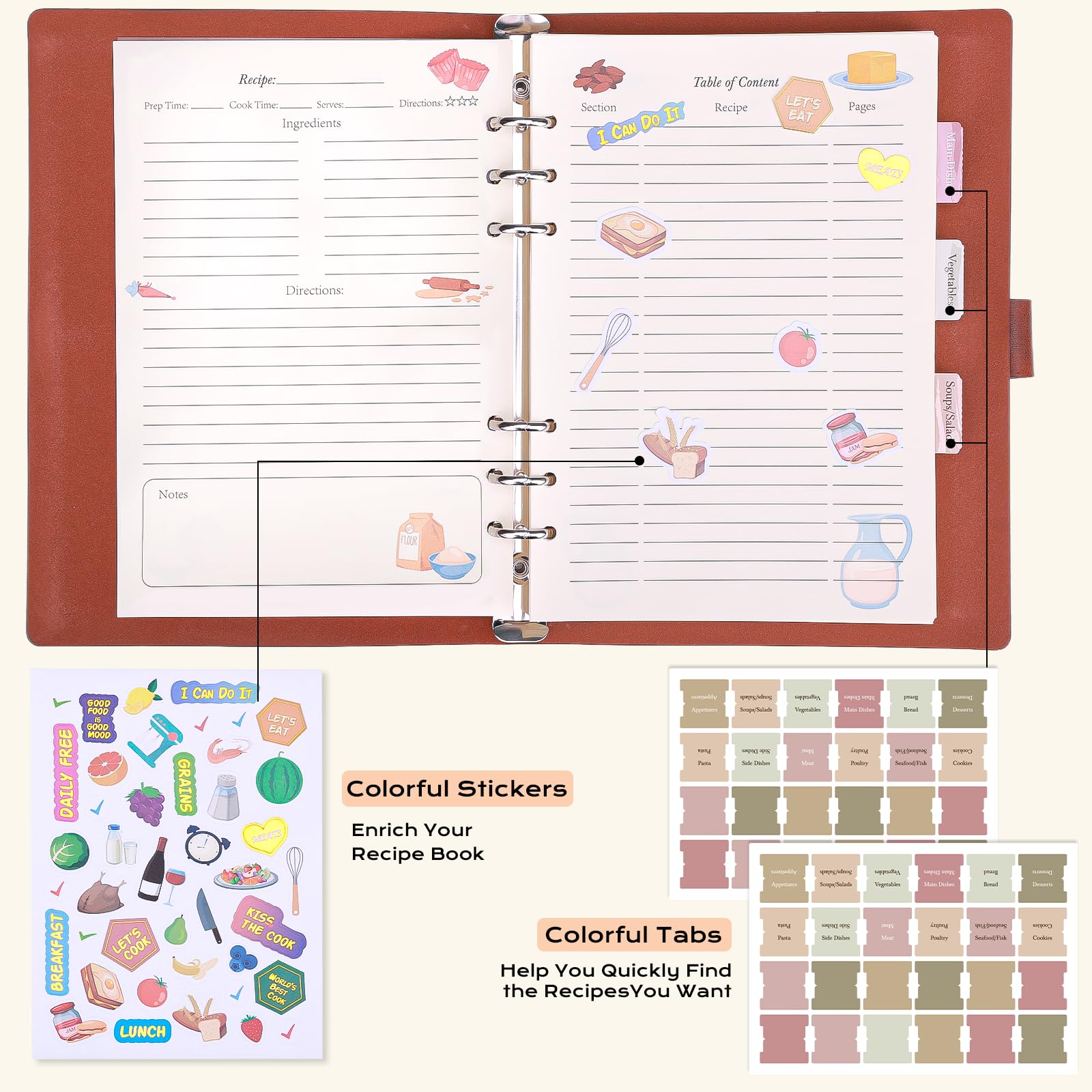 XKDOUS cuaderno recetas cuero marrón, páginas 120 g/m² para escritura suave