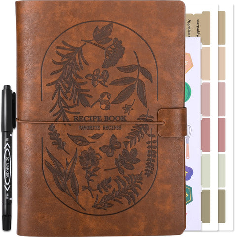 XKDOUS cuaderno de recetas, tapa de cuero marrón, duradero y elegante