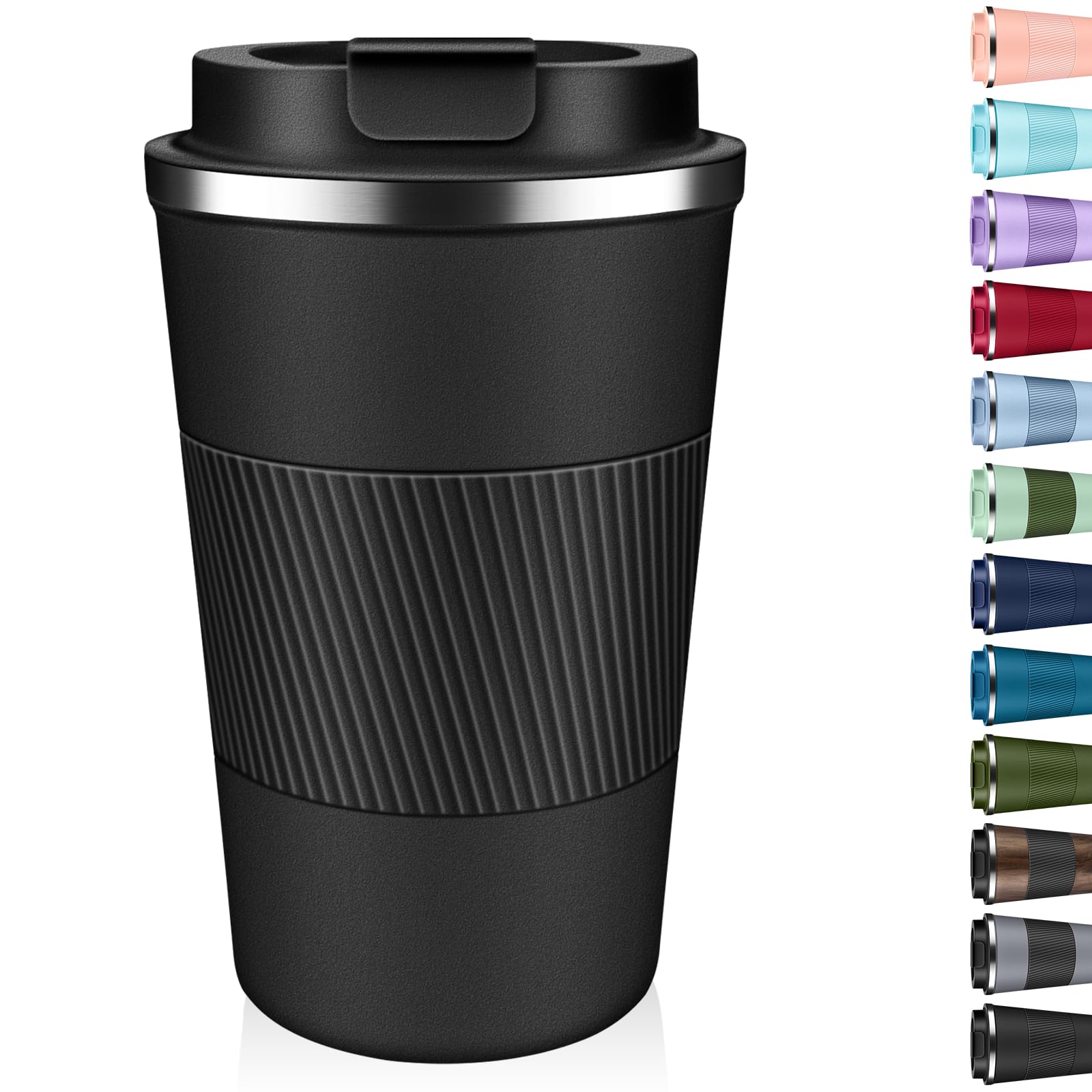 XKELFX Termo Café 17oz negro, vista frontal, mantiene bebidas calientes