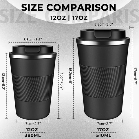 XKELFX Termo Café 17oz negro, tapa sellada para evitar derrames