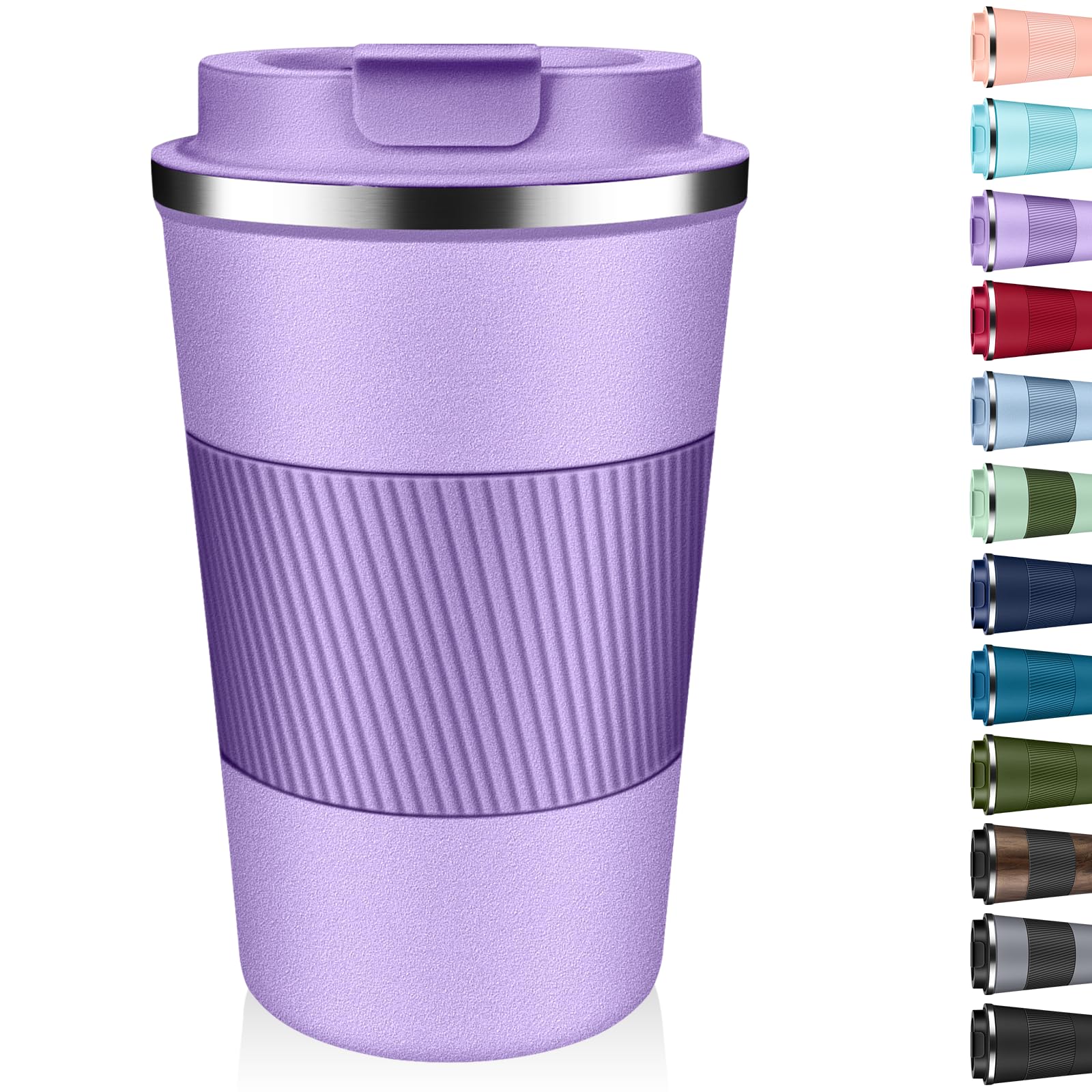 XKELFX tumbler termico 12oz lavanda, vista frontal; mantiene bebidas calientes o frias por horas