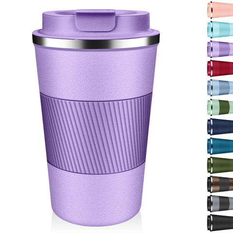 XKELFX tumbler termico 12oz lavanda, vista frontal; mantiene bebidas calientes o frias por horas
