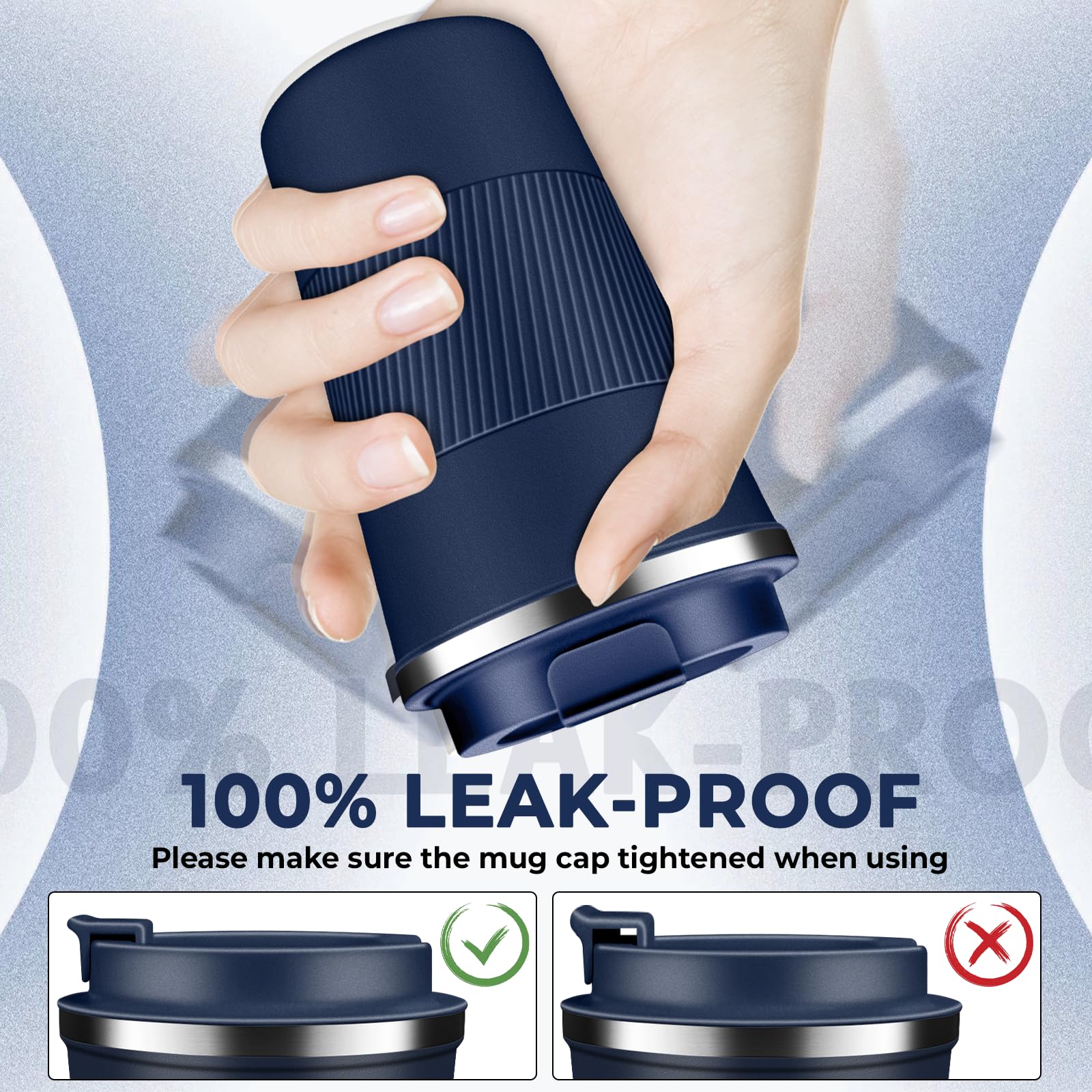 XKELFX vaso termico 12oz navy base antideslizante evita resbalones diario