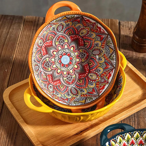 Tazones XKXKKE con diseño floral esmaltado para mesa