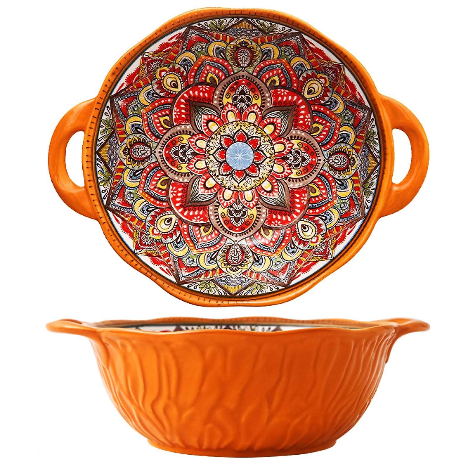 Tazones XKXKKE de cerámica boho con asas para sopa 1200 ml