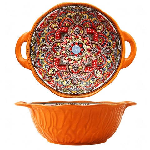 Tazones XKXKKE de cerámica boho con asas para sopa 1200 ml
