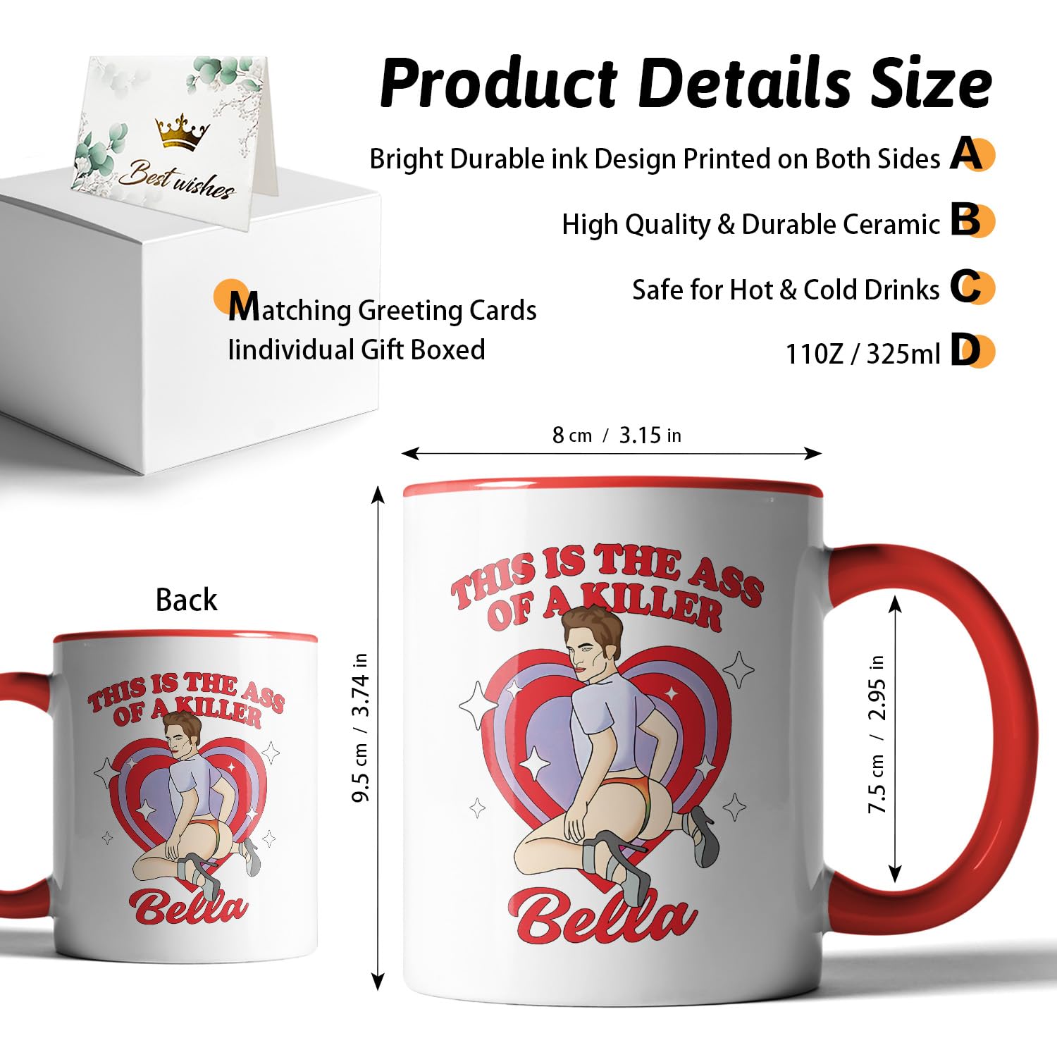Taza XKZGSZB con impresión a doble cara, ideal para mostrar estilo en la oficina.