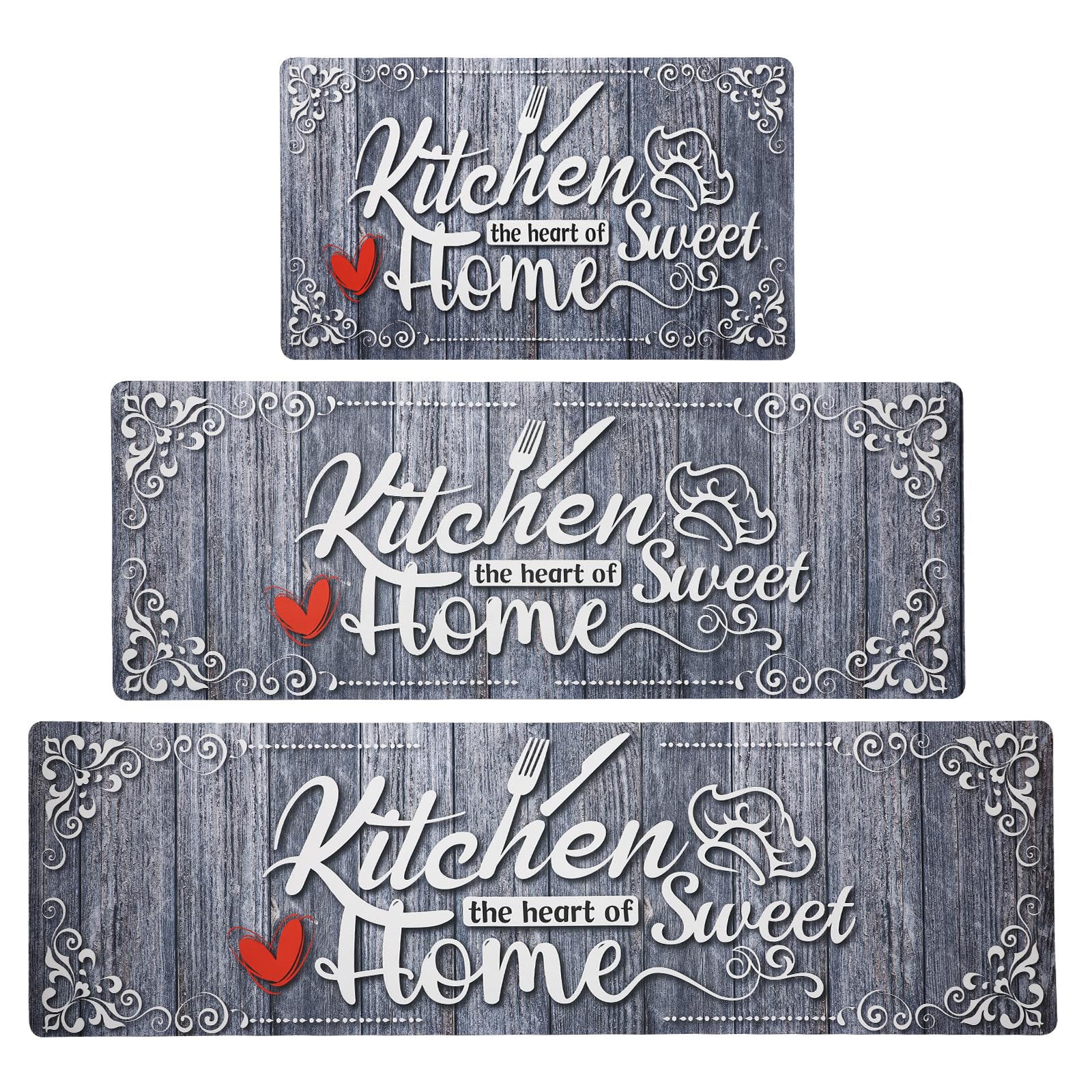 Alfombrillas XLHOMO para cocina gris, juego de 3 piezas, antideslizante en suelos mojados.