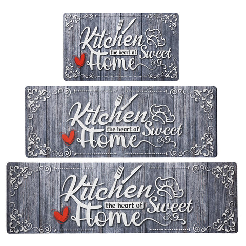 Alfombrillas XLHOMO para cocina gris, juego de 3 piezas, antideslizante en suelos mojados.