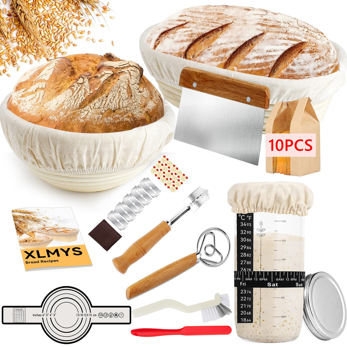 XLMYS cesta banneton oval para fermentación uniforme y corteza crujiente.