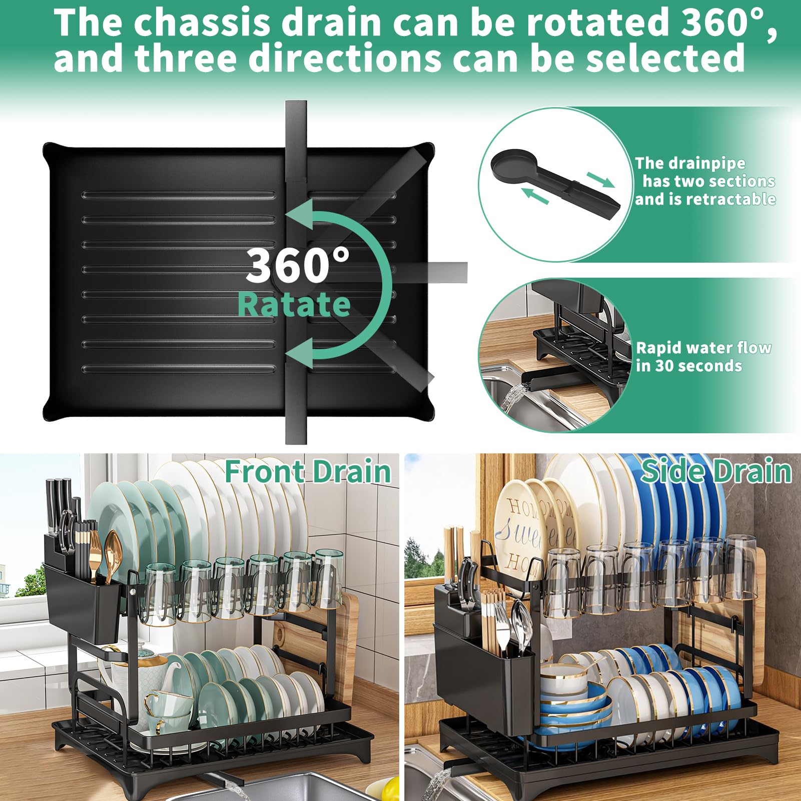XLMYS escurridor con drenaje 360 grados facilita secado y recogida del agua.