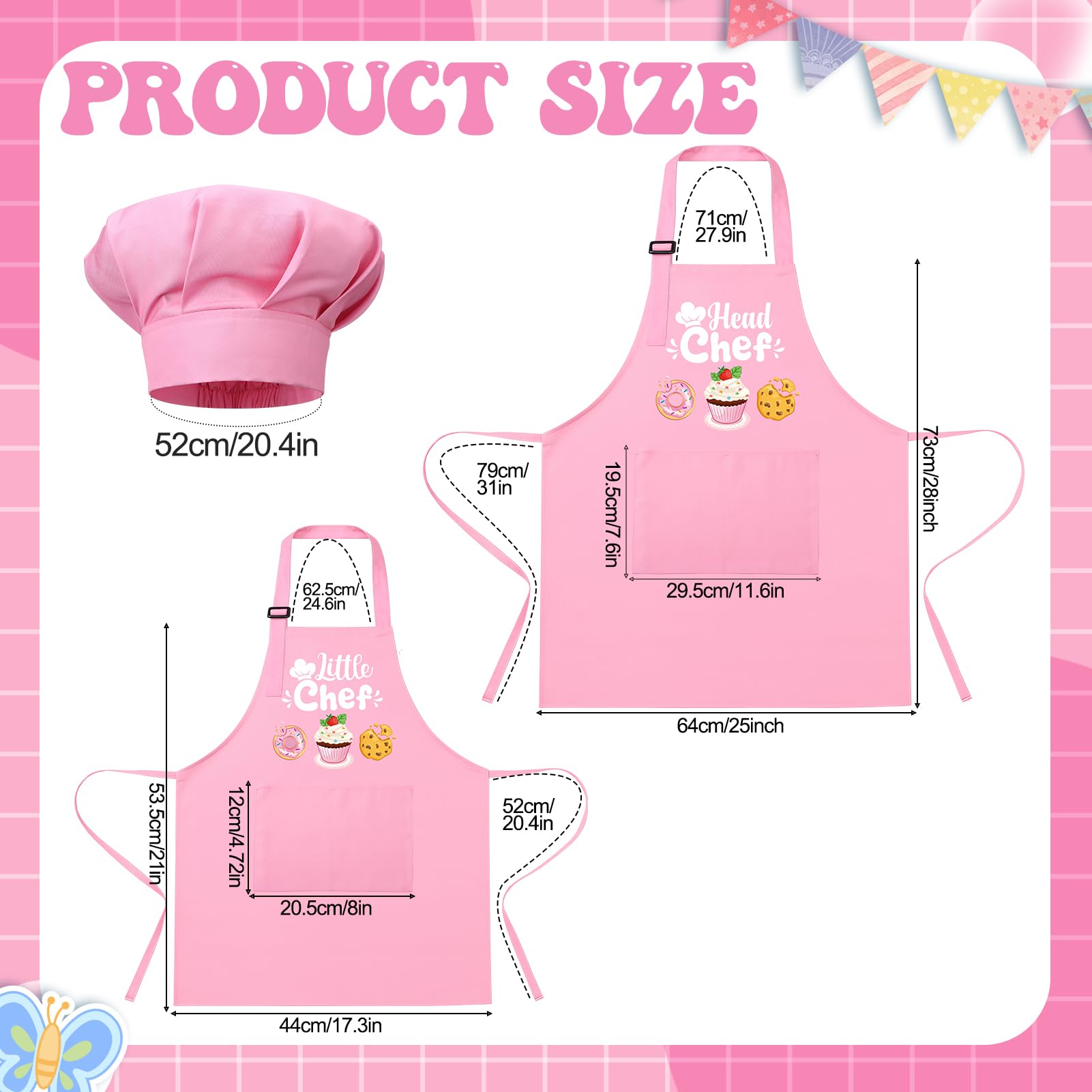 Delantal madre ajustable en tono rosado con bolsillos, ideal para tareas de cocina.