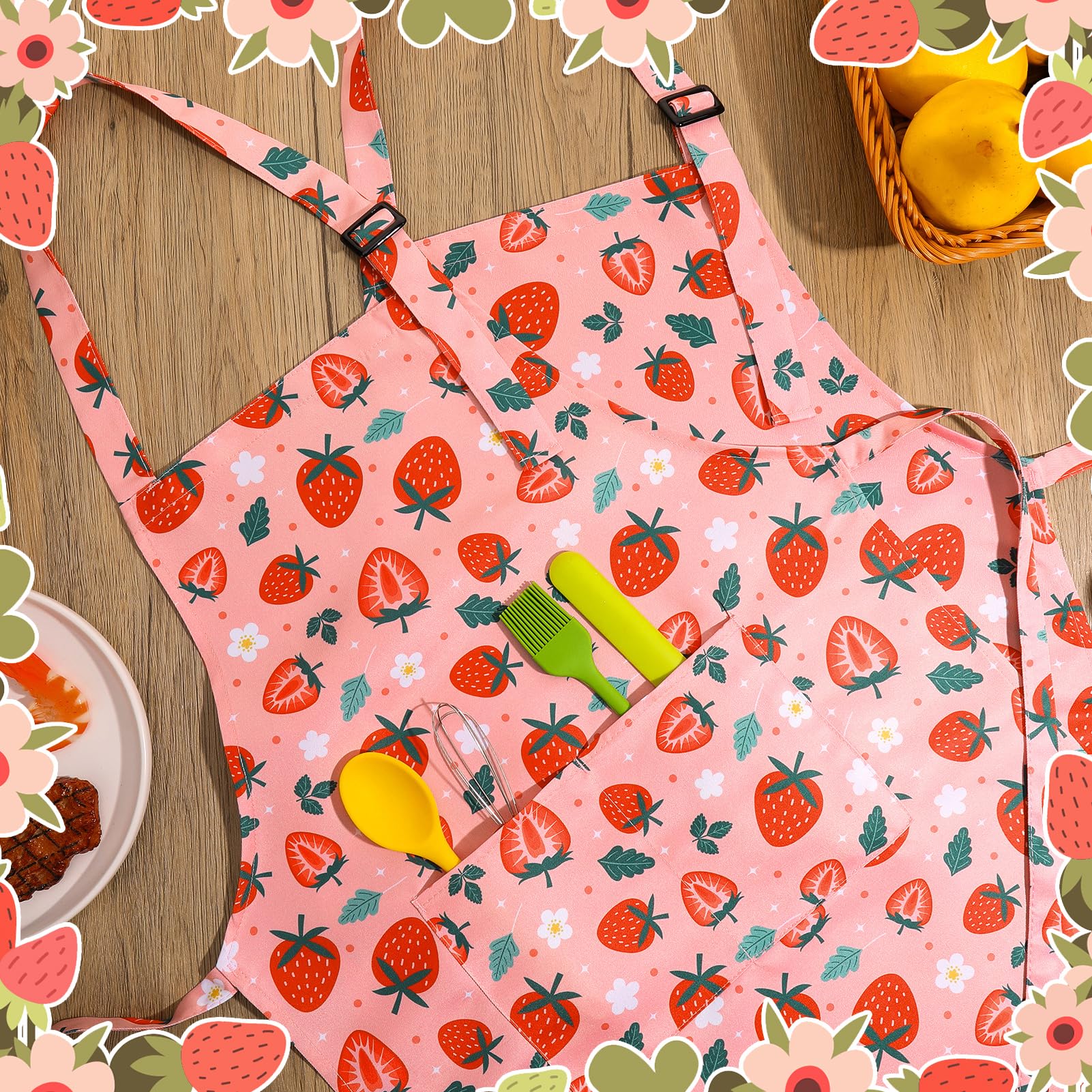Delantal XLSXEXCL con diseño de fresa para niños.