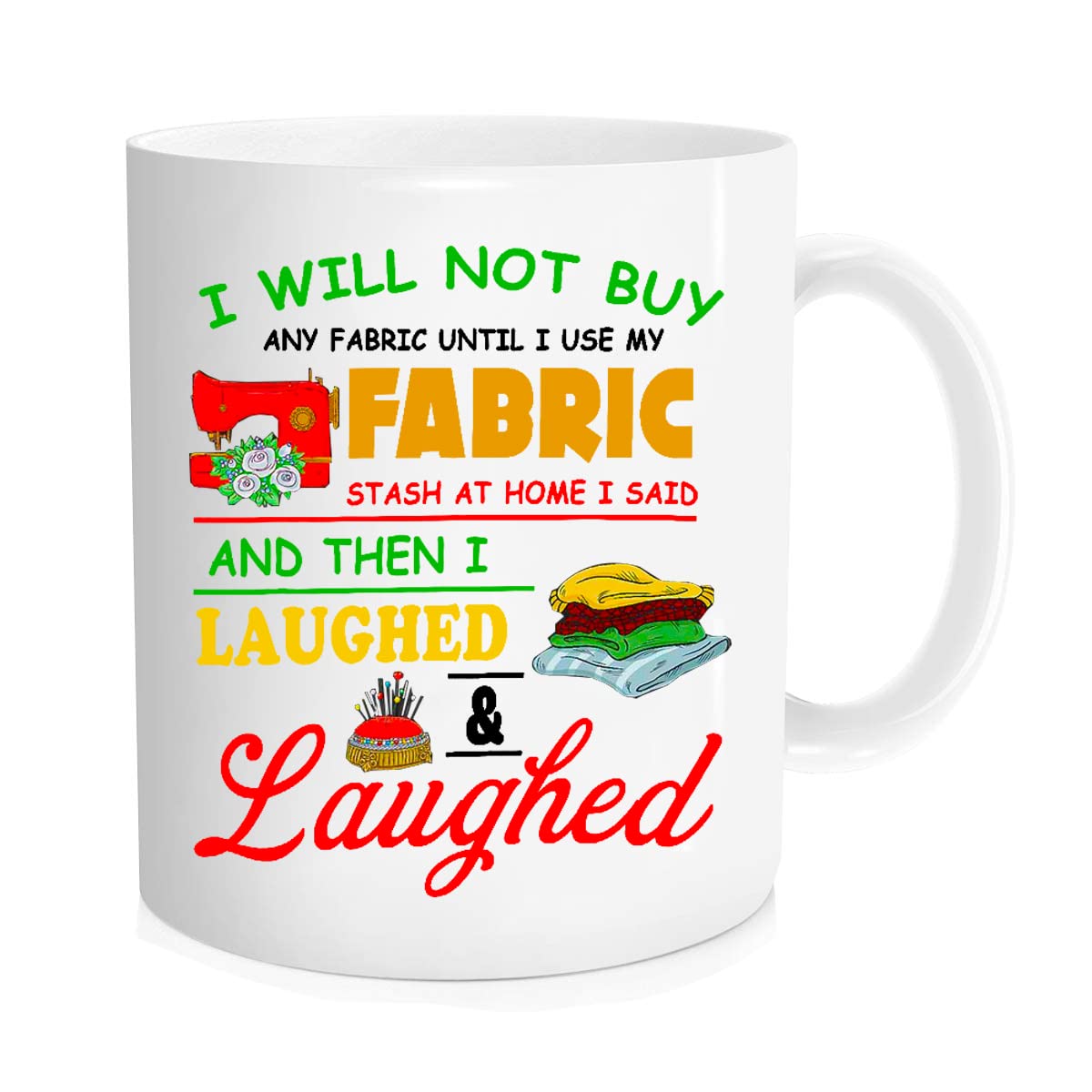 Taza Xmpls con diseño costura y chiste, ideal para comenzar la mañana.