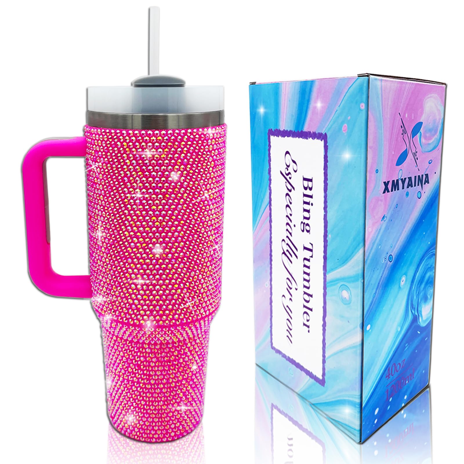 Vaso XMYAINA bling 40oz con asa, ideal para llevar bebidas.