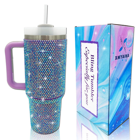 XMYAINA vaso térmico con asa y brillo, ideal para llevar a cualquier lugar.