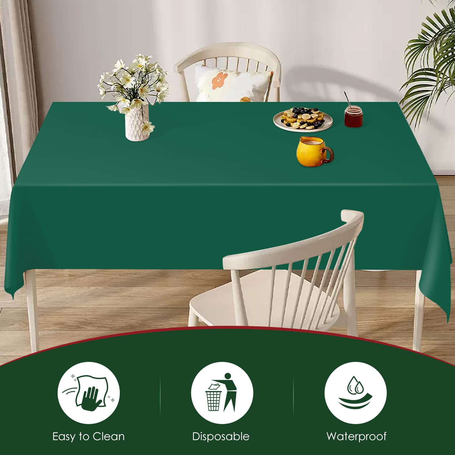 Mantel desechable verde oscuro facilita la limpieza tras la celebración