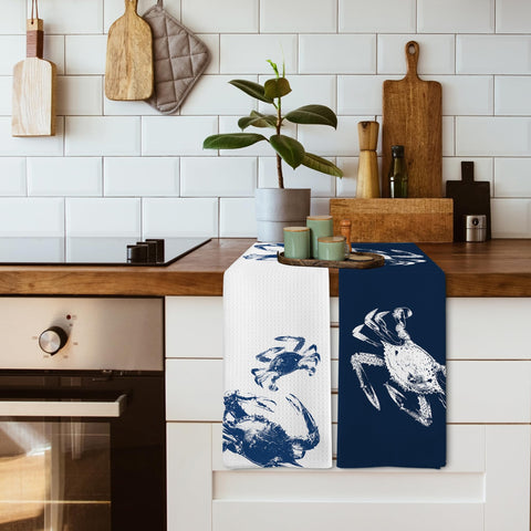XNXLDYLH juego de 2 toallas, cangrejo azul para cocina y baño.