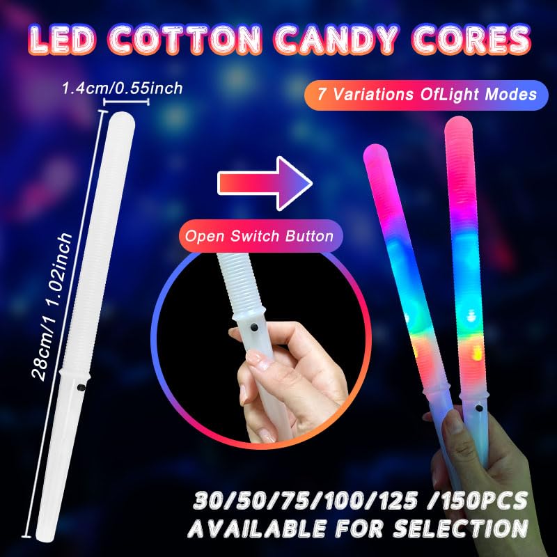 Palitos XnzoSkylz con luz LED para algodón de azúcar, perfectos en eventos