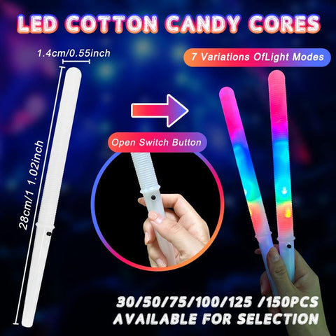 Palitos XnzoSkylz con luz LED para algodón de azúcar, perfectos en eventos
