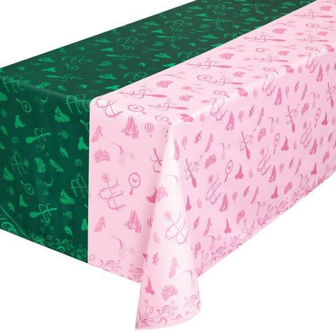 Mantel xo Fetti, diseño rosa y verde, ideal para fiestas duraderas.