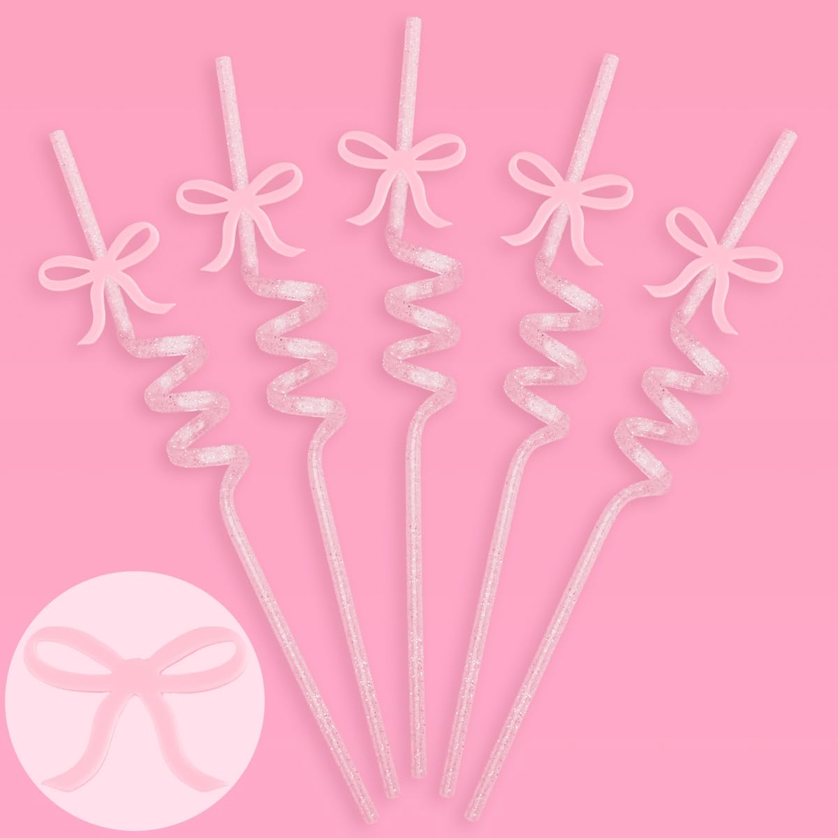 Pajillas XO Fetti Bow con brillo plateado, reutilizables para fiestas elegantes.