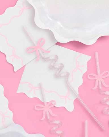 Pajilla rosada de 10 pulgadas XO Fetti Bow para bebidas divertidas.