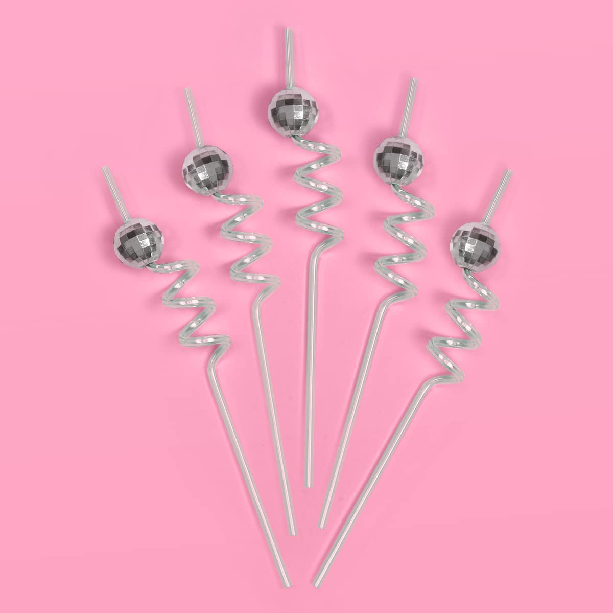 Pajillas espirales turquesa de xo, Fetti con bola disco para fiestas.